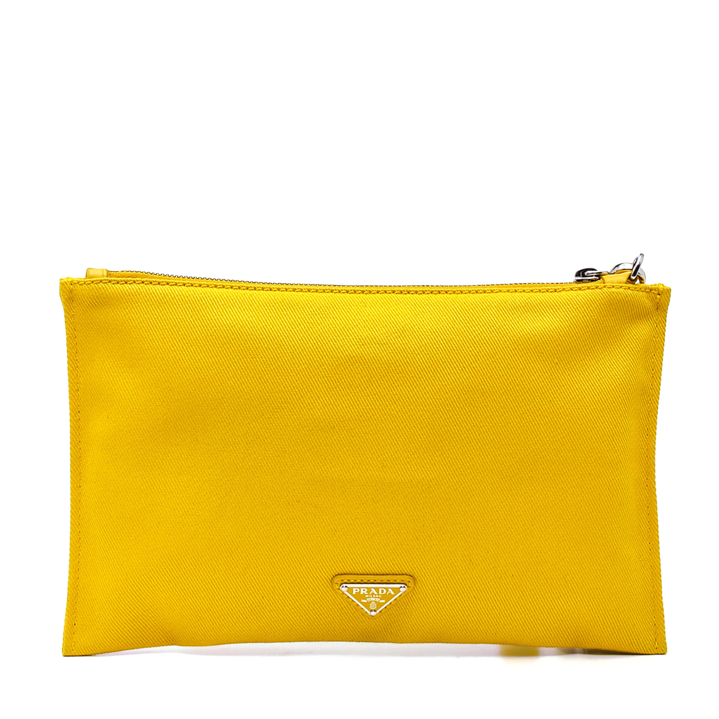 Prada - Sunny Yellow Canvas Logo Clutch Bag